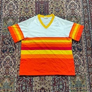 VTG 70s Majestic Athletic Ultra Stripe striped jersey tee shirt Astros XL USA‎